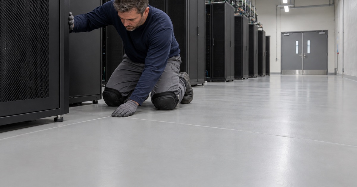 A sealed data center floor in Northlake with every crack and joint filled flush and bonded for loads moved on air
